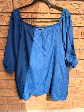 4/$25 • Denver Hayes Boho-Chic Off-the-Shoulder Blue Textured Blouse